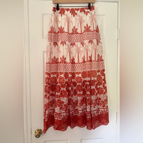 Johnny Was Jadee Phoebe Tiered Maxi Skirt Size Small Orange White - Picture 3 of 7